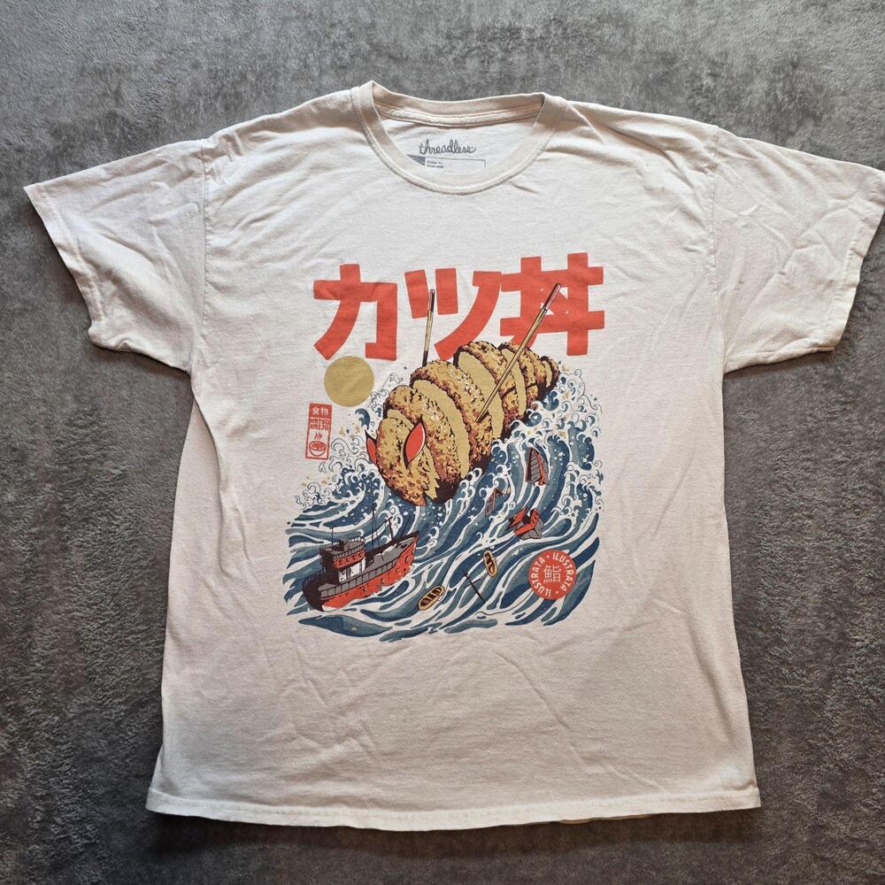 Threadless Shirt Mens L White Japanese Tempura Wave Graphic T-Shirt‎ Food